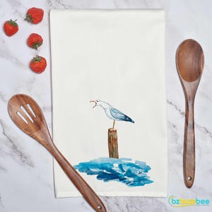 Seagull Kitchen Towel: Summer Nautical Decor, Lightweight Cotton or Polyester