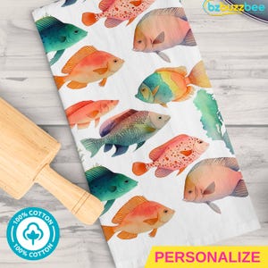 Watercolor Fish Tea Towel  Vibrant Kitchen Decor Underwater Scene Unique Gift for Home