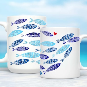 Personalized Fish Mug: Hand Painted Coastal Ceramic Coffee Cup