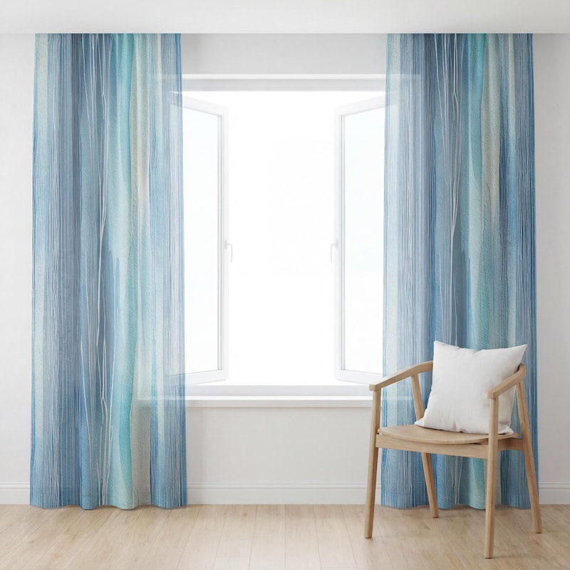 Blue Beach Curtain Panel - Etsy UK