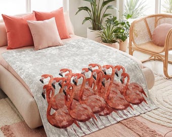 Personalized Flamingo Blanket – Tropical Beach House Throw, Custom Name Coastal Decor, Pink Flamingo Gift for Her