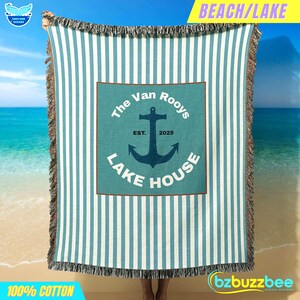 Personalized Woven Blanket: Beach House Decor, Family Name & Anchor