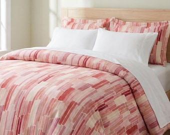 Juego de funda nórdica de algodón rosa coral, ropa de cama maximalista costera, juego de ropa de cama acuarela, funda nórdica tropical, decoración de dormitorio costera de lujo, Airbnb