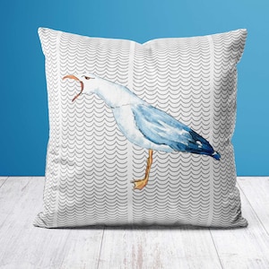 Seagull Faux Suede Pillow: Coastal Beach House Decor