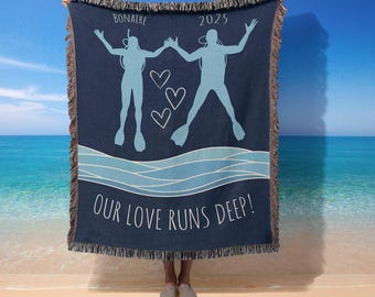 Personalized Scuba Diving Blanket – Scuba Couple Gift, Unique Divers Throw, Custom Woven Keepsake for Beach or Lake House