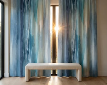 Blue Light Blocking Curtain Panel - 50x84 Coastal Watercolor Window Drape Beach House Bedroom Rod Pocket,  Airbnb