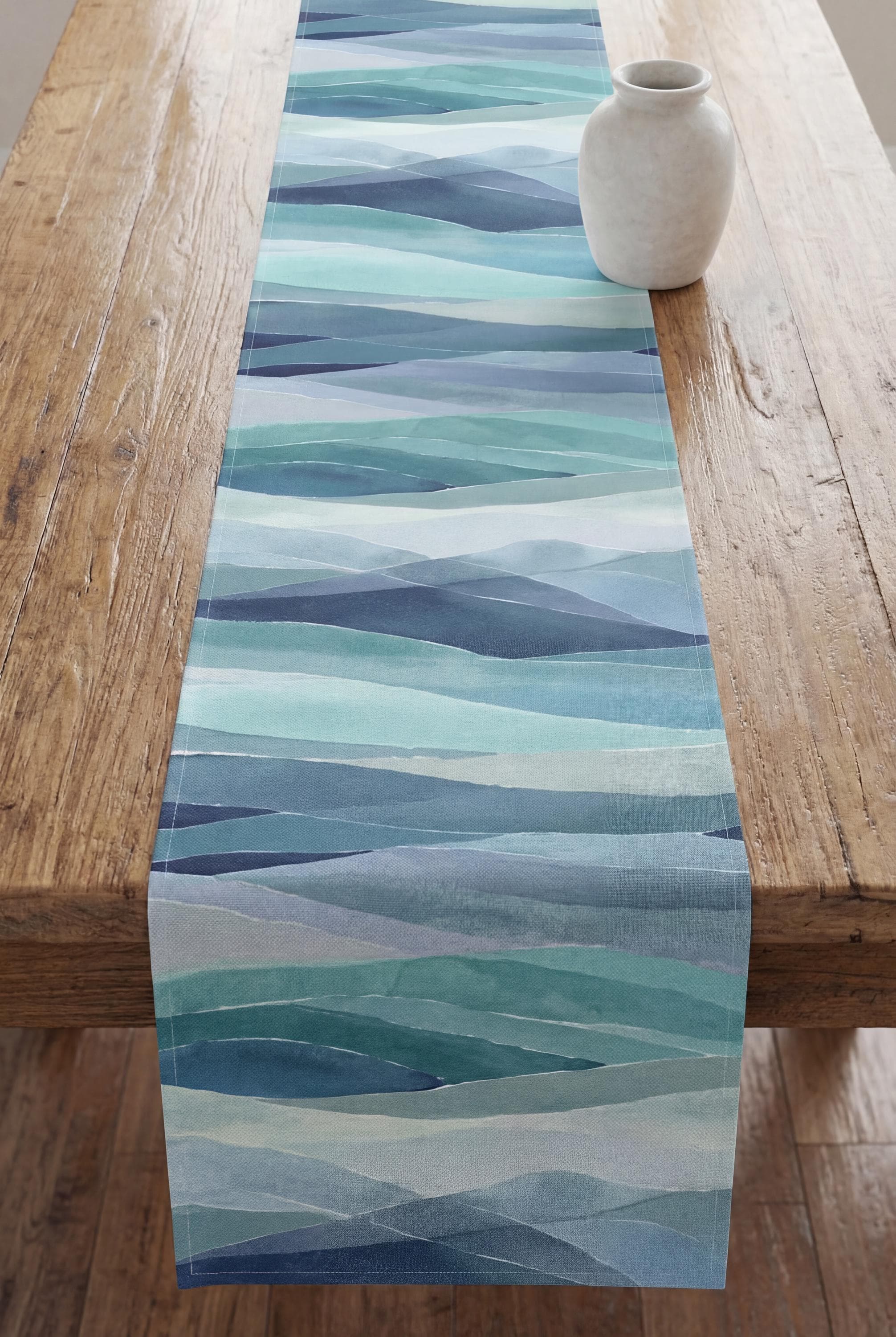 Wave Table Runner Pattern Watercolor Ocean Wave Table Runner 16x72 | Coastal Palm Springs Dining ...