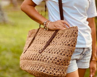 Paper Rope Hobo, Paper Yarn Bag with Faux Leather Strap