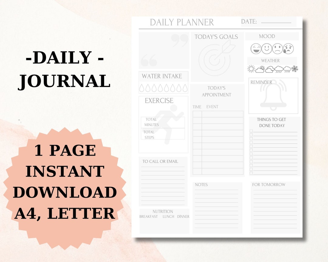 Daily Journal Printable |journal for Adults|digital Download - Etsy