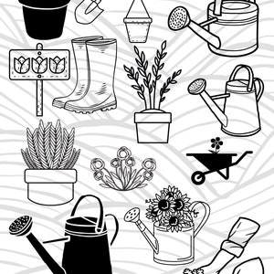 じょうろ SVG、ガーデニング SVG、植物 SVG、ハートじょうろ、緑の親指 SVG、ゴム長靴 SVG、植木鉢 SVG、庭師 SVG、小屋カート SVG