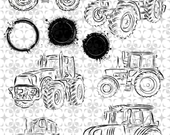Tractor SVG, Tractor Silhouette - Gift Digital Download File for Birthdays and Special Occasions. Tractor SVG with border, new.