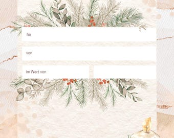 Plantilla bono para imprimir pdf, bono impresión, navidad, bono pdf, regalo, bono para rellenar, plantilla, bono regalo pdf