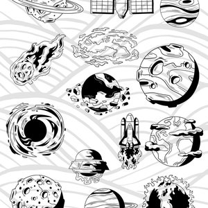 Planetas de archivo de trazador, planetas SVG, archivo de trazador, archivo de trazador de silueta, planetas SVG, Saturno svg, astronauta png, espacio, meteorito svg, espacio