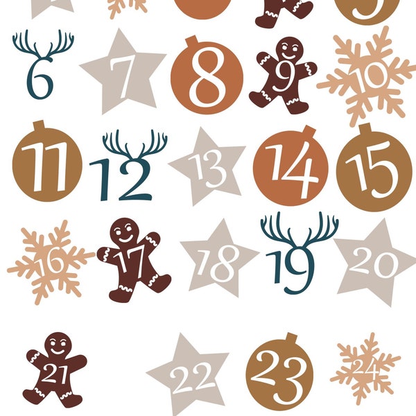 Advent calendar numbers plotter file, laser NEW, new, Christmas, 1-24 Christmas calendar, snow globe, snow, Christmas, festival, preparation, svg