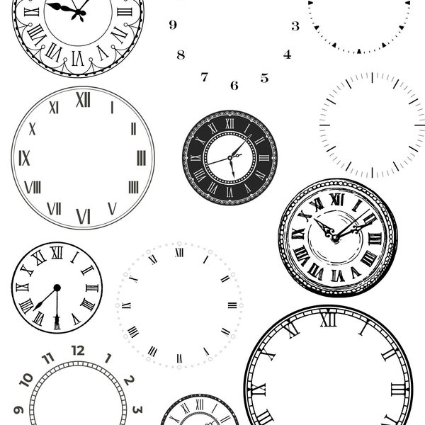 Clock Face Collection- Clock Face svg,clock face template,clock stencils,clock silhouette,wall clock vector,hour minute hand,clock,svg,new