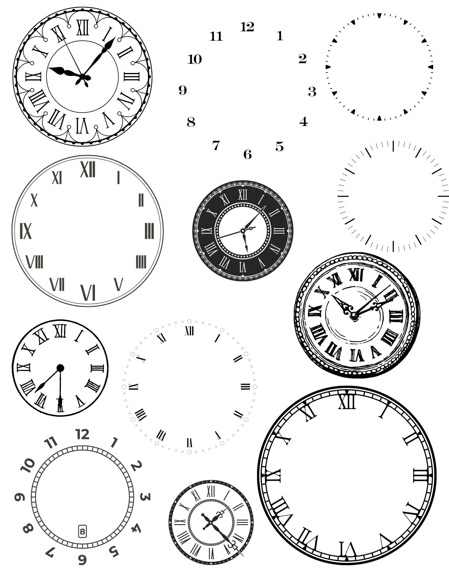 Clock Face Collection Clock Face Svg,clock Face Template,clock Stencils
