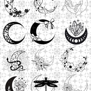 mond,blume,mondranke,mond frau,svg,png,neu,schneiden,new,Mond SVG Digital Clipart,Schwarz-Weiß, Mondphasen Clipart,Astrologie Design
