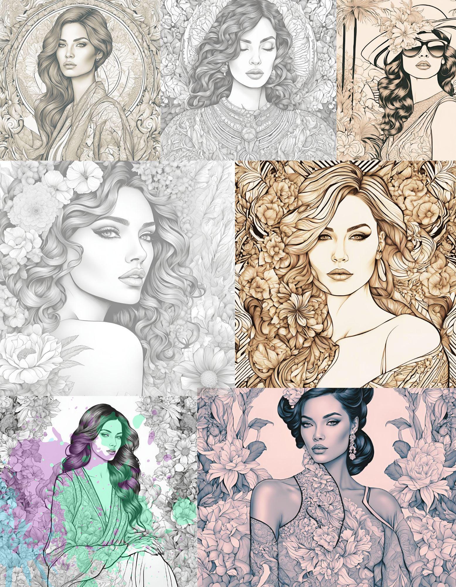 Coloring Page Models, Creative Coloring Book, DIY Drawing Project ...