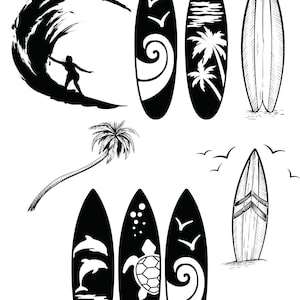 surf, nouveau, NOUVEAU, SVG, png, Téléchargement numérique, surf fichier SVG, SVG Design, illustration de surf, dessin au trait, bord, surfbord, planche, planche de surf, dauphins, t-shirt