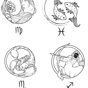 12 signes du zodiaque, Bélier, Taureau, Gémeaux, Cancer, Lion, Vierge, Balance, Scorpion, Sagittaire, Capricorne, Verseau, Poissons, svg, nouveau, Tarot, nouveau, NOUVEAU, symbole