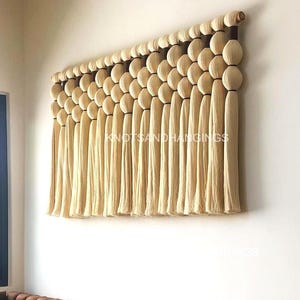 Cálido  Macrame Mexican Wall Hanging Extra Long Neutral Wall Decor Lomas Inspired Obakki Style Handmade Fiber Tapestry