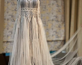 Handmade Cotton Macrame Dress | Boho Beach Wedding Cover Up wedding dress beach party dress