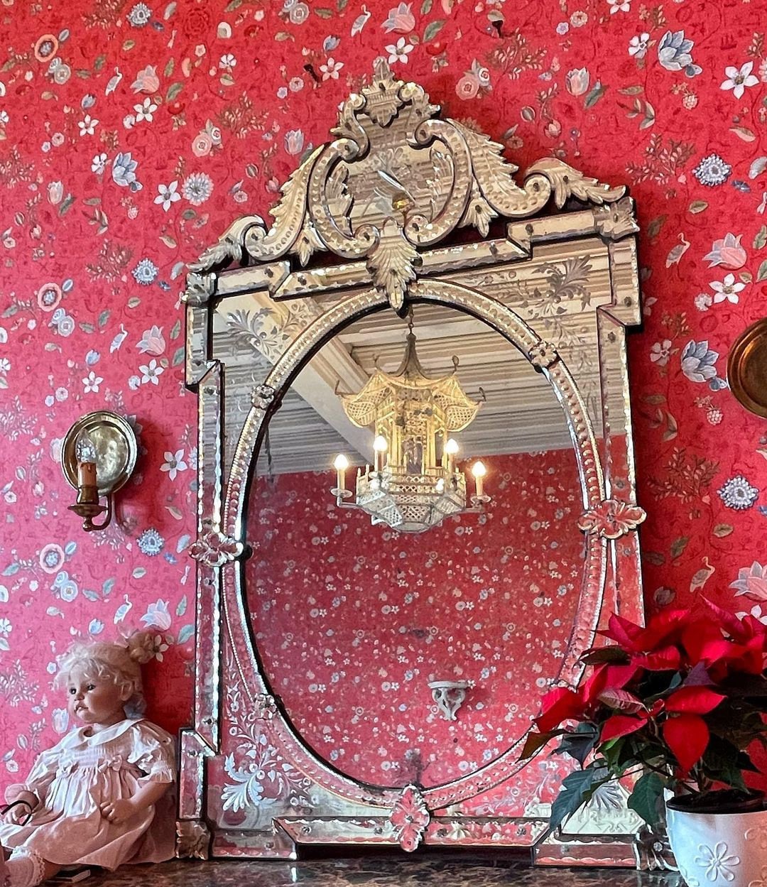 Handmade Venetian Mirror | Antique-Inspired Etched Glass | Vintage Bathroom or Hallway Mirror | Ornate Baroque Wall Decor | Luxury Finish