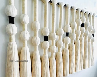 Tapiz mexicano de macramé para colgar en la pared, inspirado en el arte textil de Lomas y Caralarga – Decoración de pared bohemia hecha a mano con cuerda de algodón.