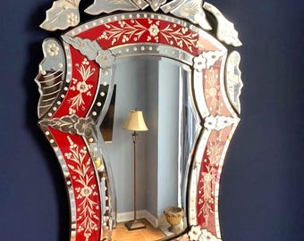 Handgemachter Vintage venezianischer Spiegel | Eleganter Wandbehang | Klassischer Glasspiegel für Wohnkultur Großer handgefertigter Wandspiegel im venezianischen Stil