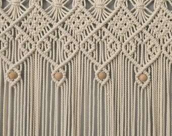 Handgemaakt macramégordijn, macramé bruiloft decoratie boho interieur, boho gordijn, bruiloft achtergrond, hangend decor