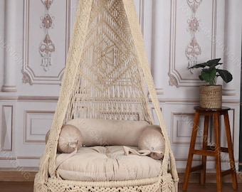 Handcrafted Macrame Swing Chair, Bohemian Hanging Lounge Seat for Living Room, Bedroom and Elegant Interior Decor