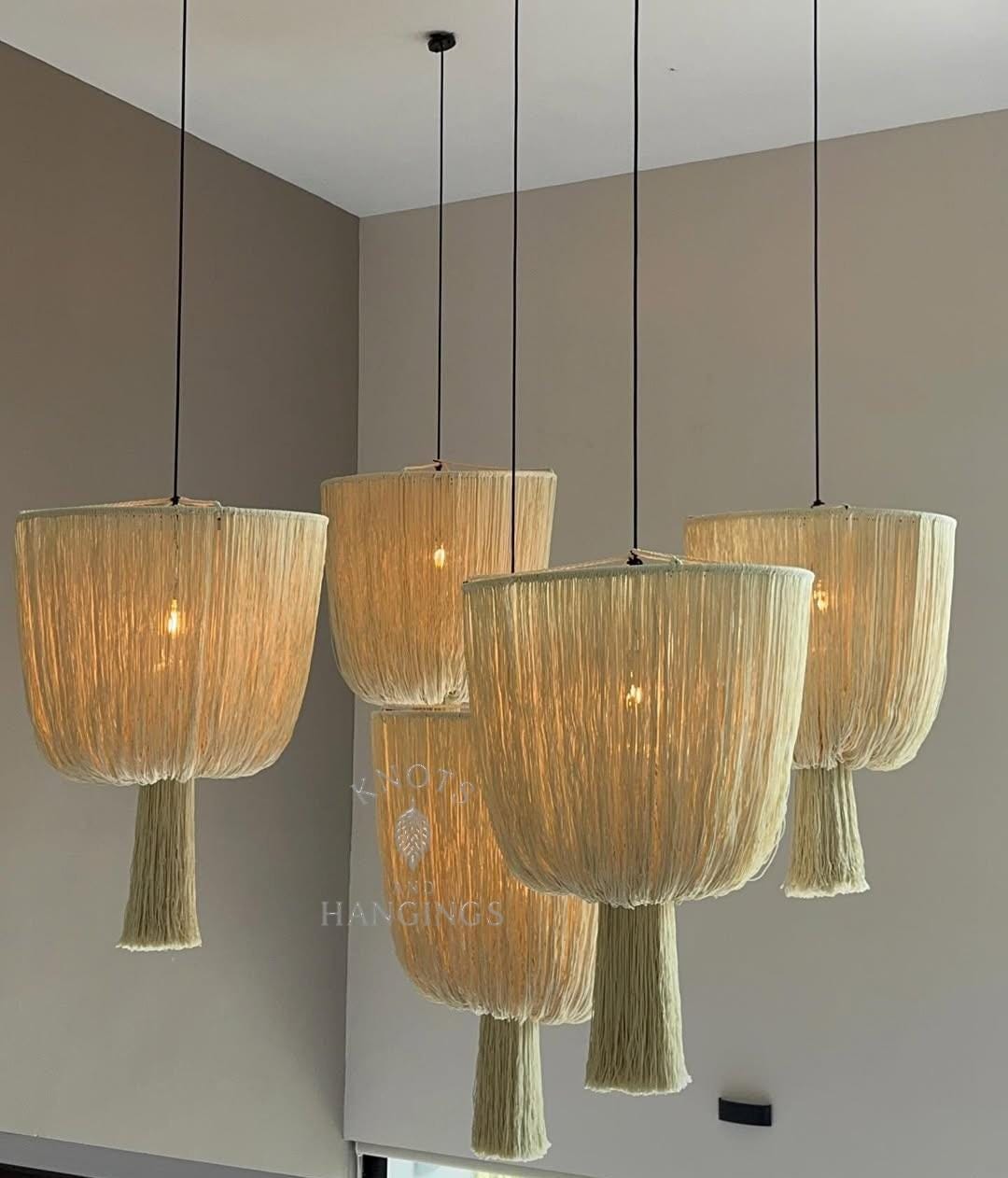 Sombra Serena Macramé Chandelier Light Fixture | Modern Handmade Pendant | Caralarga Inspired Boho Decor , Boho Macramé Chandelier