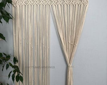 Prachtig katoenen macramé hanggordijn | Boho scheidingswand en decoratief accent |  Wanddecoratie, deurpaneel
