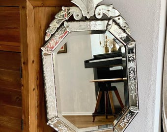 Handmade Venetian Mirror, Etched Glass Wall Decor, Art Deco Mirror Handmade Antique Style Glass Mirror luxury decor
