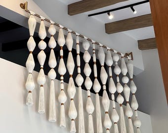 Tapiz de macramé mexicano LLUVIA – Tapiz de fibra inspirado en Lomas y Caralarga, decoración de pared bohemia hecha a mano.