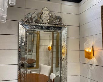 Luxury Beveled Grand Wall Mirror with Vintage Venetian Craft Detailing Large Crafted with Hand Etched
