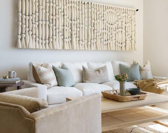 Tapiz Blanco Terrenal Macramé Hecho a Mano de Algodón Macramé Tapiz: Decoración Mexicana Boho Lomas Colgante