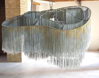 Extra Large Macrame Chandelier, Handwoven Boho Ceiling Light, Statement Cotton Rope Hanging Lamp for Living Room, Loft & Studio Decor