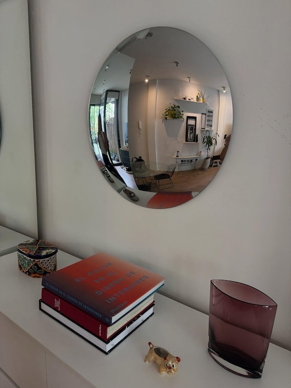 Handcrafted Convex Silver Mirror, Large Round Fisheye, Space Age Statement, Mid Century Modern Decor