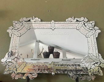 Espejo veneciano vintage, vidrio grabado, marco floral ornamentado