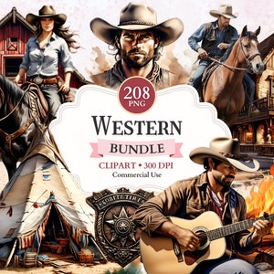Western Clipart Bundle, Cowboy Clipart, Wilder Westen Png, amerikanischer Westen, Cowboy Bild, Ranch Bild, Land Grafiken