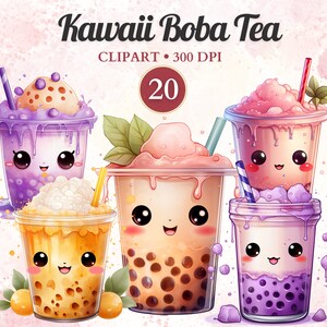 Kawaii Boba Tea Clipart, Bubble Tea Png, Kawaii Food Art, Sommer Clipart, Aquarell, Transparenter Png, Instant Download