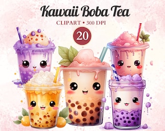 Kawaii Boba Tea Clipart, Bubble Tea Png, Kawaii Food Art, Summer Clipart, Watercolor, Transparent Png, Instant Download