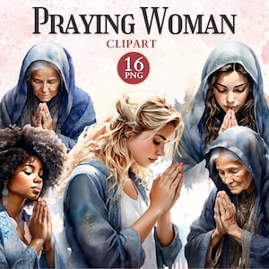 Clipart femme en prière, mains en prière, Bible Png, clipart prière, icône chrétienne, icônes catholiques numériques, croix graphique