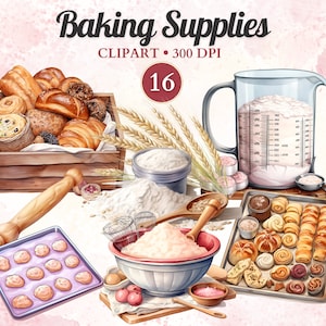 Clipart de suprimentos de cozimento, clipart de utensílio de cozimento, ferramentas de padaria, padaria em casa, clipart de cozinha, utensílio de cozinha, vetor de alimentos