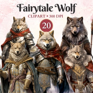 Imágenes Prediseñadas de lobo de cuento de hadas, lobo feroz, historia de fantasía, cuento de hadas vintage, imagen mágica Png, bosque mágico, libro de chatarra
