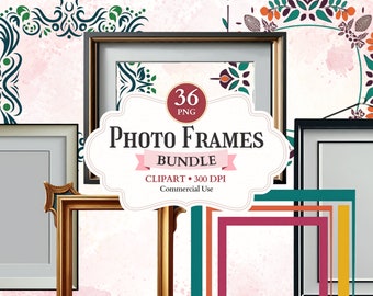 Photo Frames Clipart Bundle, Printable Picture Frame Png, Borders Clipart, Decorative Elements to Ornate Invitation, Sublimation Design
