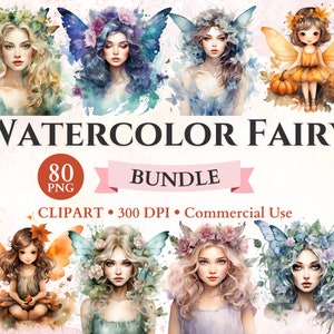 Watercolor Fairy Clipart Bundle, Enchanted Fairies, Fairytale Clipart, Fantasy Clipart, Transparent Png, Instant Download, Commercial Use
