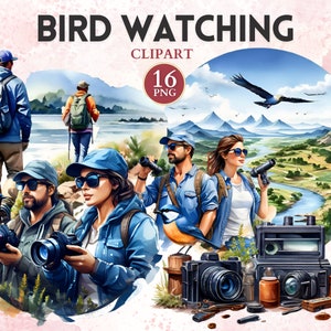 Clipart observation d'oiseaux, ornithologie, Png oiseau, ornithologie, clipart nature, Png nature, amateurs d'oiseaux, accès instantané