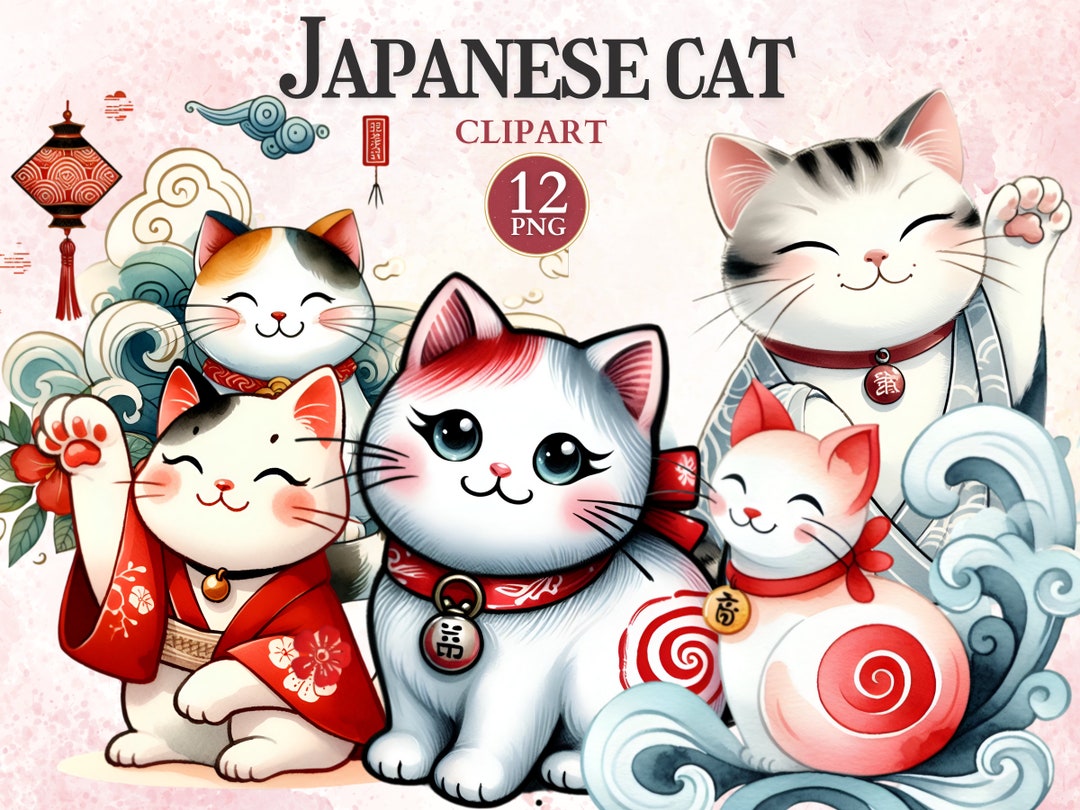 Japanese Cat Clipart, Japanese Lucky Cat, Maneki Neko, Japan Clipart ...